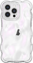 UEEBAI Case for iPhone 14 Pro Max, Cute Clear Curly Wave Shape Shockproof Soft TPU Bumper Phone Case, Transparent Water Ripple 3D Silicone Slim Pretty Case Non-yellowing Cover, Transparent Pink-1