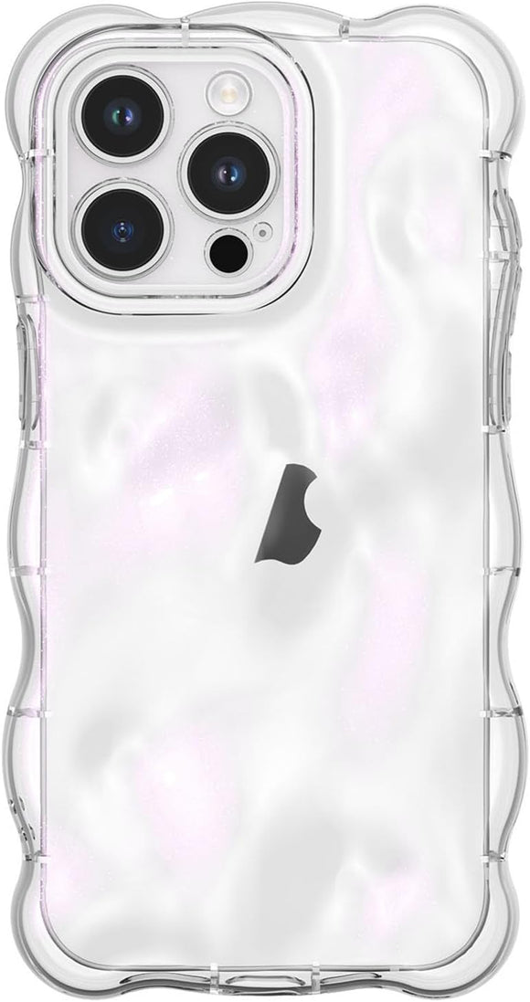 UEEBAI Case for iPhone 14 Pro Max, Cute Clear Curly Wave Shape Shockproof Soft TPU Bumper Phone Case, Transparent Water Ripple 3D Silicone Slim Pretty Case Non-yellowing Cover, Transparent Pink