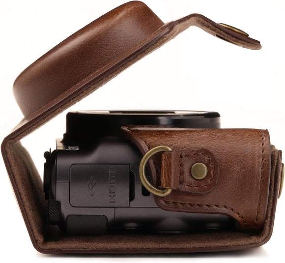 MegaGear MG1174 Canon PowerShot SX740 HS SX730 HS Ever Ready Leather Camera Case with Strap - Dark Brown