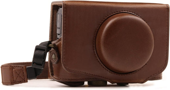 MegaGear MG1174 Canon PowerShot SX740 HS SX730 HS Ever Ready Leather Camera Case with Strap - Dark Brown