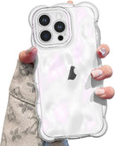 UEEBAI Case for iPhone 14 Pro Max, Cute Clear Curly Wave Shape Shockproof Soft TPU Bumper Phone Case, Transparent Water Ripple 3D Silicone Slim Pretty Case Non-yellowing Cover, Transparent Pink-2